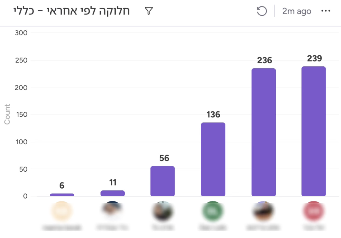 חלוקה לפי אחראי – גרף עמודות